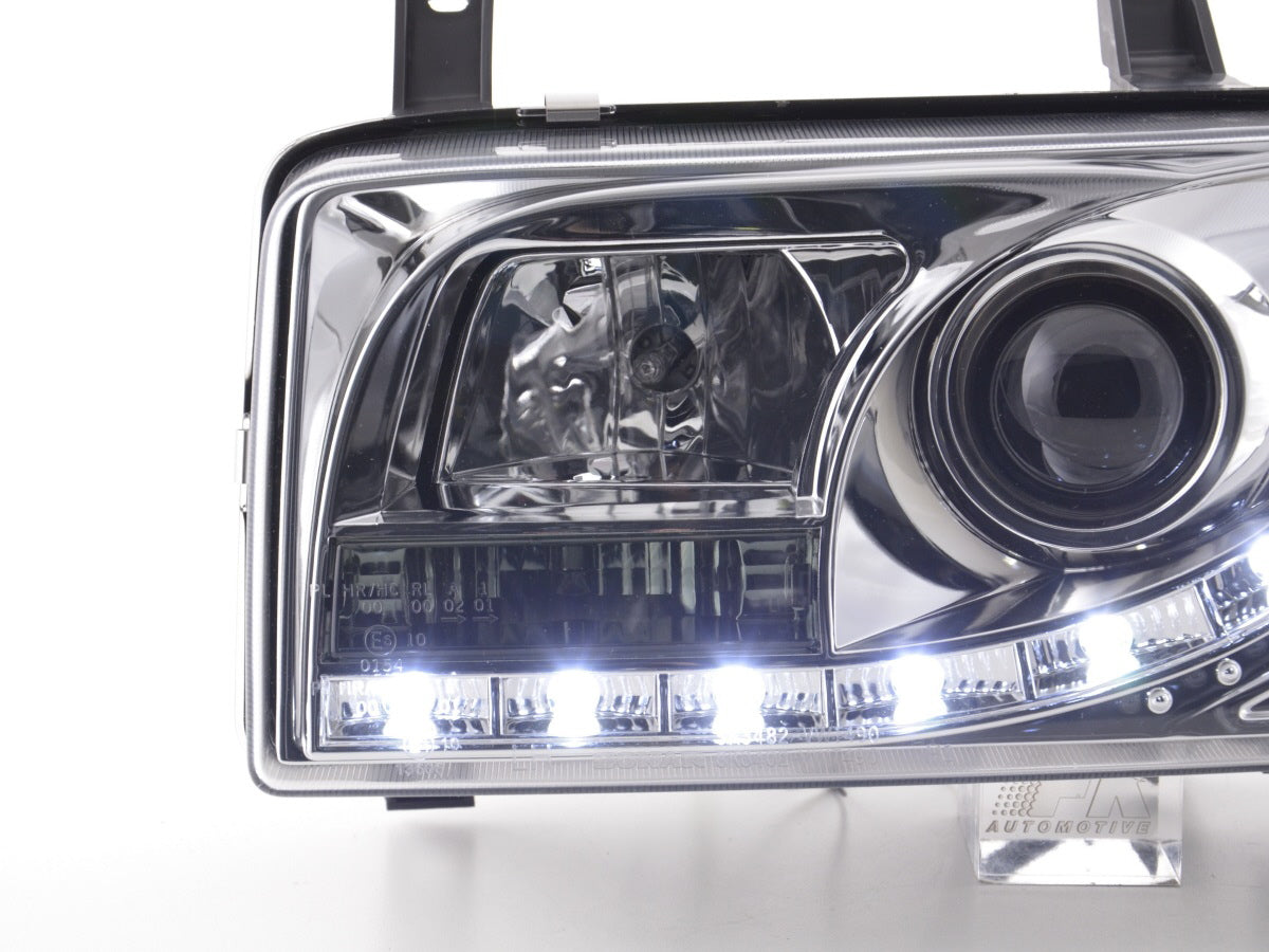 Scheinwerfer Set Daylight LED TFL-Optik VW Bus Typ T4 90-96 chrom für Rechtslenker Scheinwerfer Set Daylight LED TFL-Optik VW Bus Typ T4 90-96 chrom für Rechtslenker